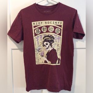 Riot Society T-Shirt Men's Burgundy Reaper Flower Geisha Garden Graphic Size S